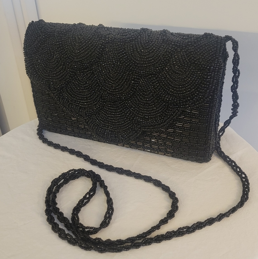 Elegant Black Beaded Evening Bag